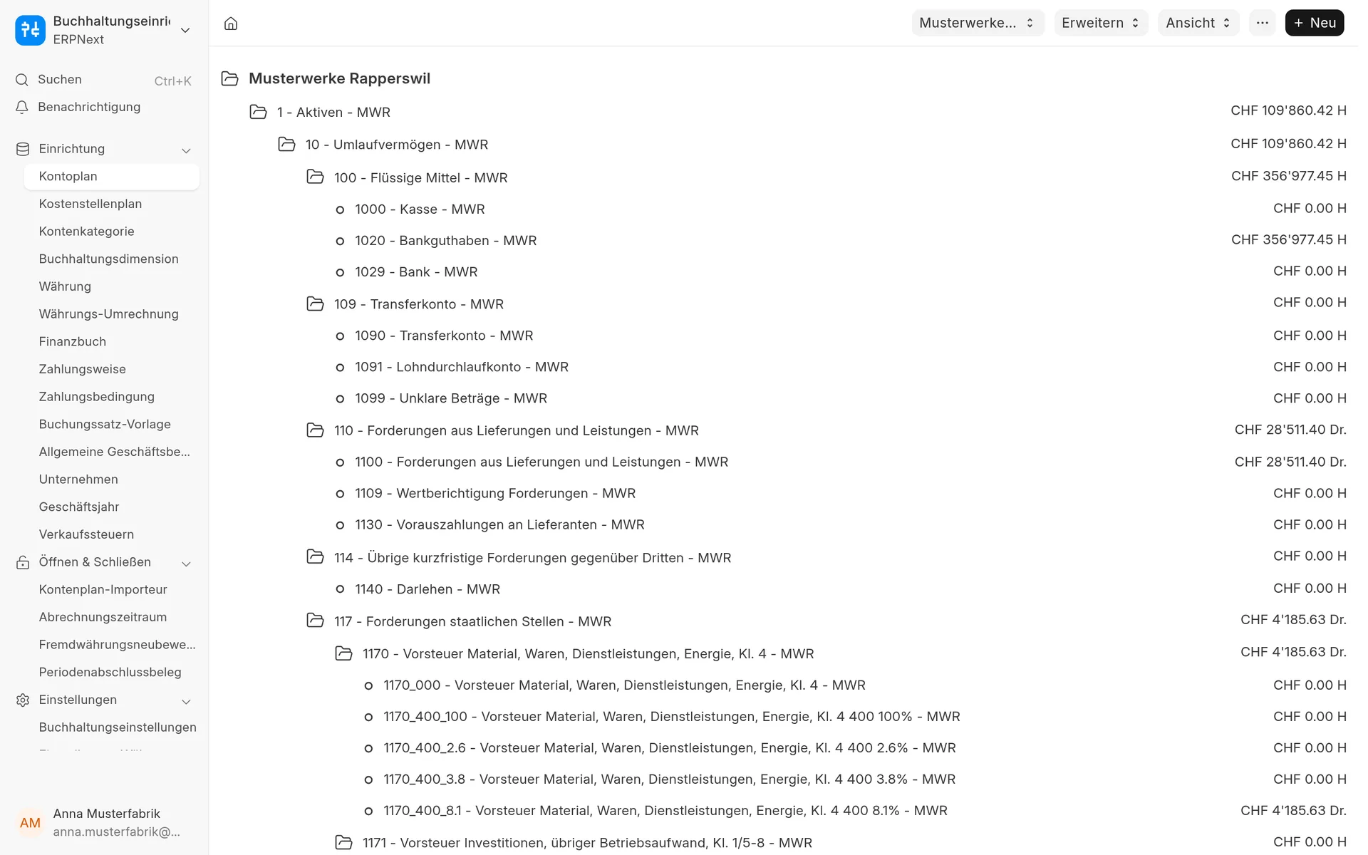 Schweizer KMU-Kontenplan in ERPNext